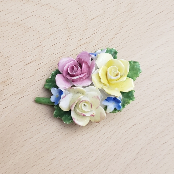 Rare Floral Royal Adderley Bouquet Porcelain Bone China Brooch - Picture 7 of 8